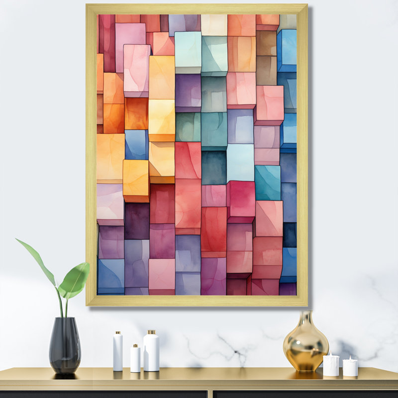 Ikal " Cubism Art Colourful Field ", Gold Single Picture Framed, 40" H x 30" W x 1.5" D