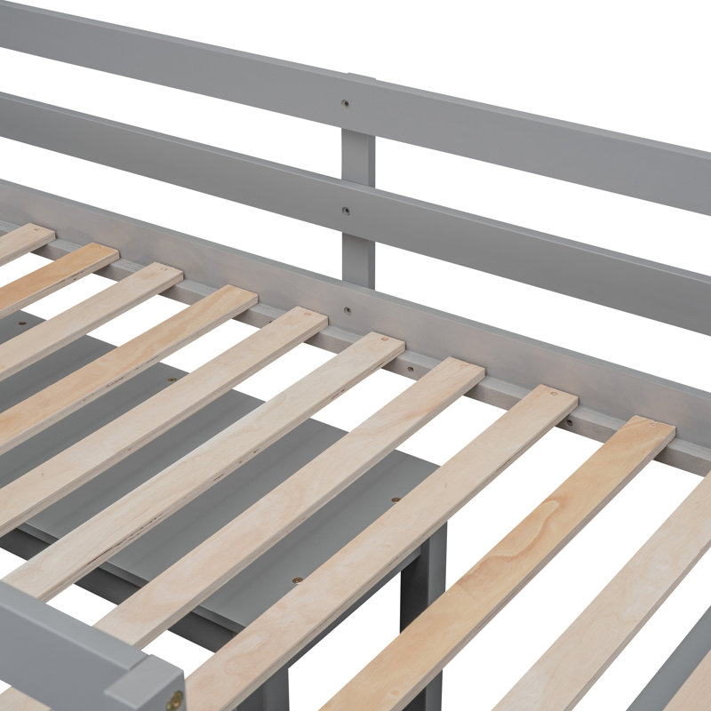 Loft Bed With Retractable Writing Desk And 4 Drawers, Wooden Loft Bed With Lateral Portable Desk And Shelves, Gray, Twin