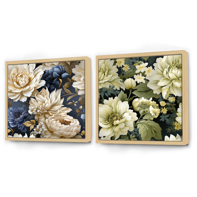 Imen - Ensemble de 2 collages floraux carrés, Cadre flottant brun, H 30 po x l 61 po