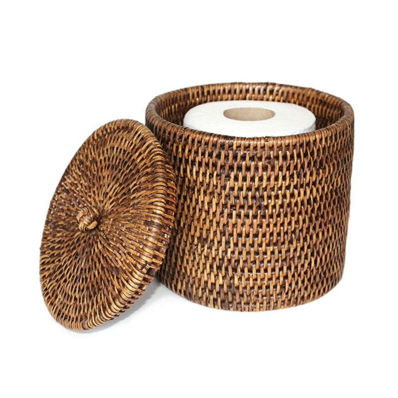 Porte-papier hygiénique simple avec couvercle, Brun antique