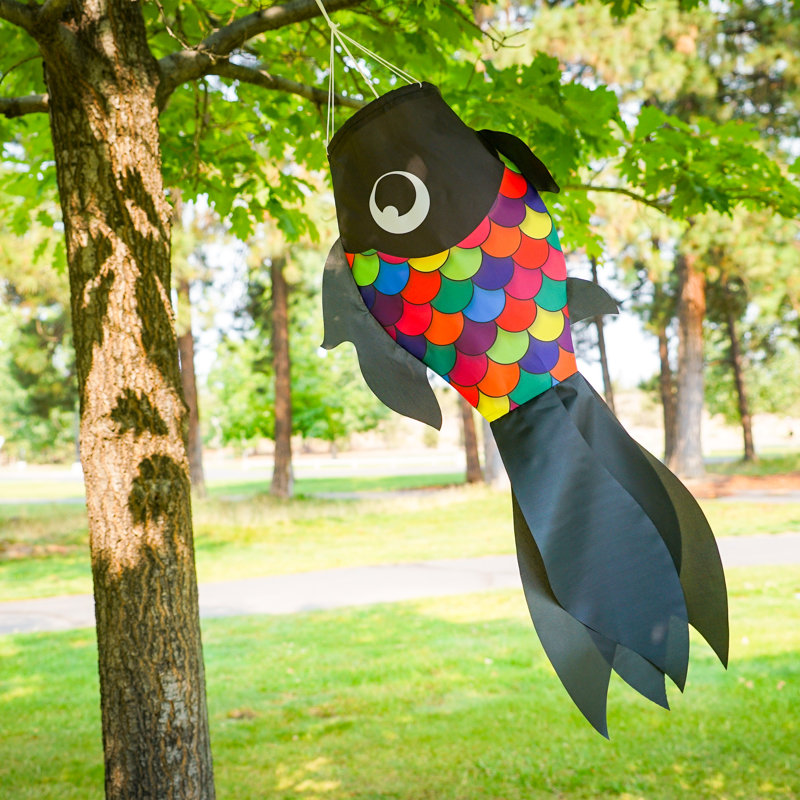 30" Damsel Fish Windsock, Black/Rainbow