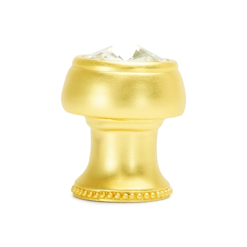 Poignée ronde en cachemire avec pied évasé et cristal Swarovski transparent avec mercure doré, Doré