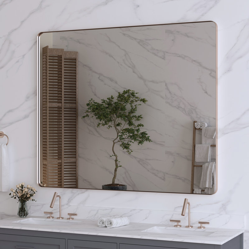 Miroir de salle de bain mural et d'angle Lesamuel, Rectangulaire, Nickel brossé, 40 po x 48 po