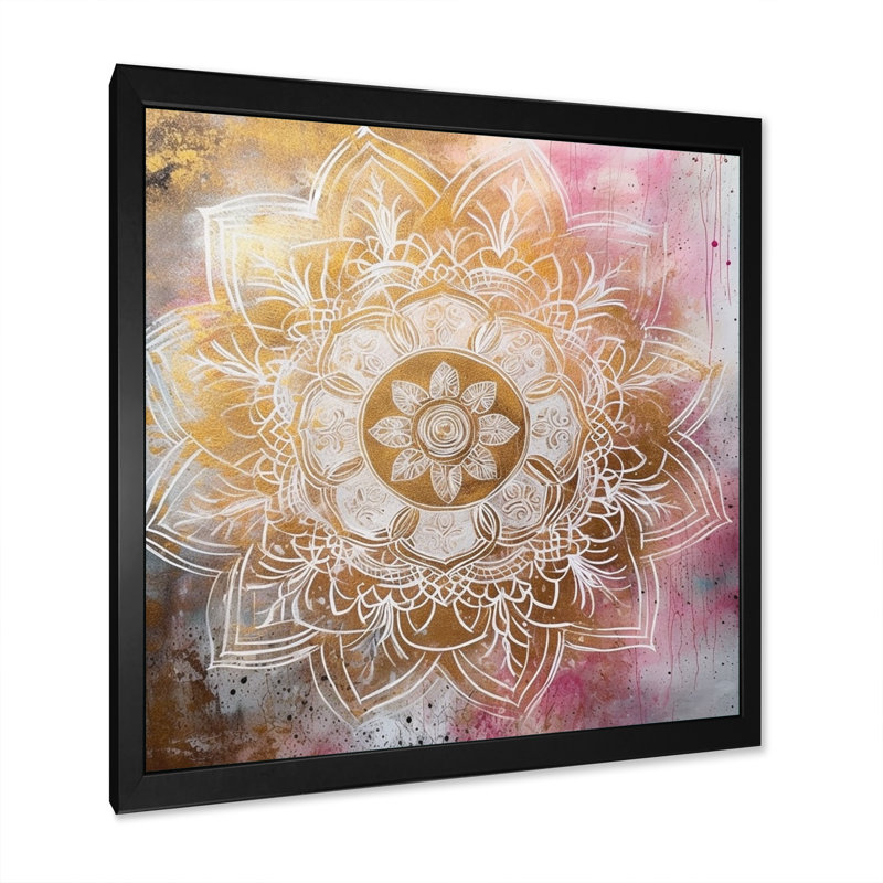 Mandala doré rose I - impression, Cadre simple noir, H 36 po x l 36 po x P 1,5 po