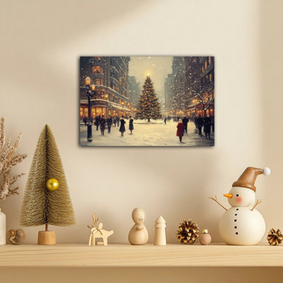 Grande décoration Abiella, scène de ville rétro festive, arbre de Noël, peinture d'hiver, affiche d'art sur toile pour le salon, 20 po x 30 po