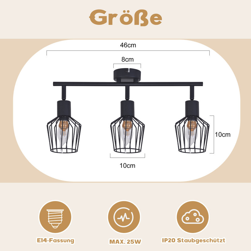 Chatal 3-light Spotlight E14 black swivelling 350, Black