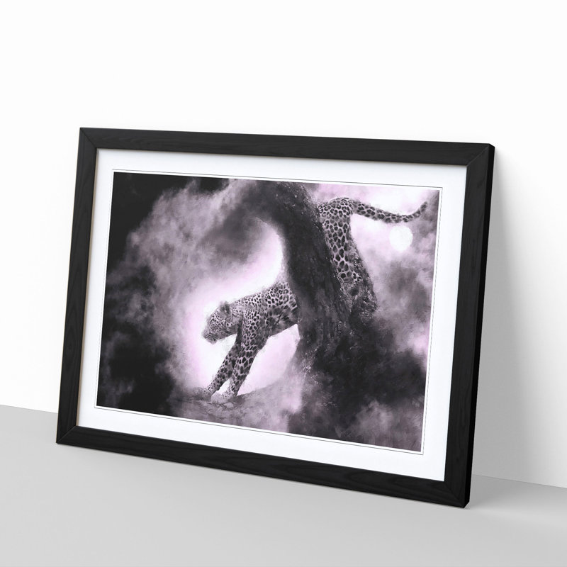 Leopard Climbing from a Tree - Picture Frame Graphic Art Print, 45cm H x 63cm W x 2cm D, Black Framed