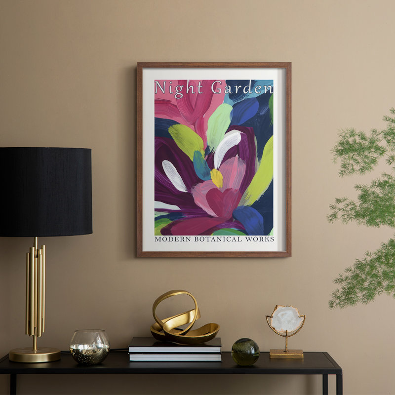 «Night Garden Exposition Posters I», reproduction encadrée - bois massif, H 11 po x l 9 po, Noyer