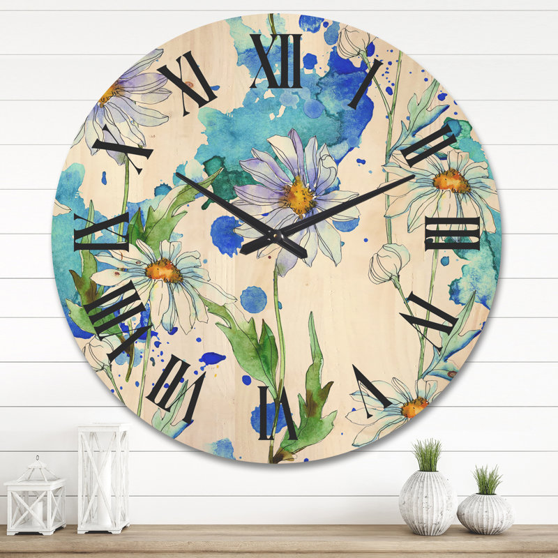 Horloge murale Daisies with Leaves II, Grand
