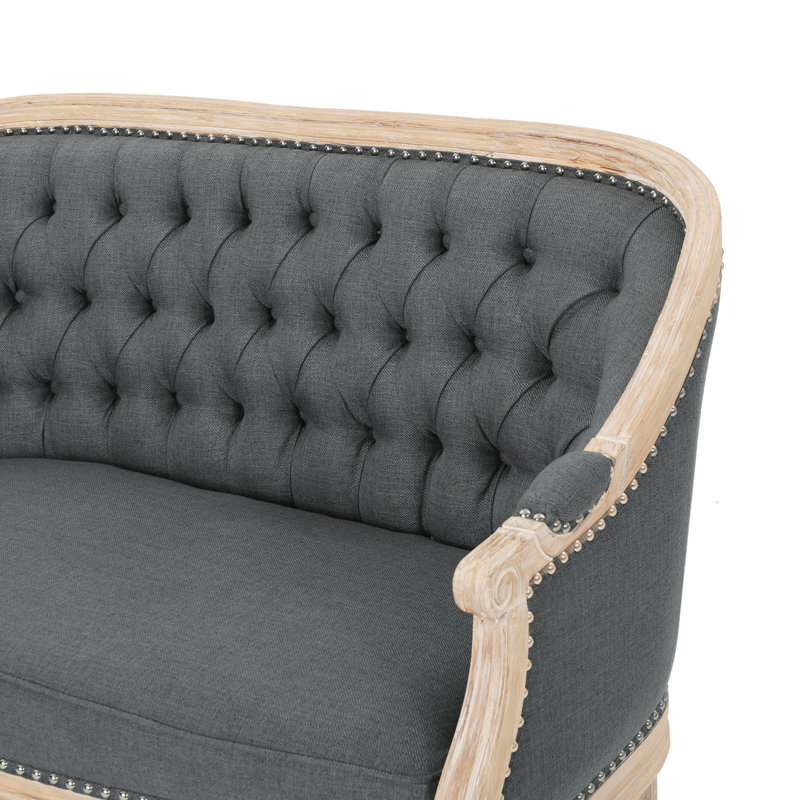 Atenea 49.5'' Upholstered & Birch Wood Loveseat, Dark Gray, Antique Natural