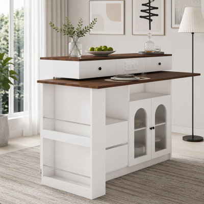 Kitchen Island with Extendable & Rotating Table