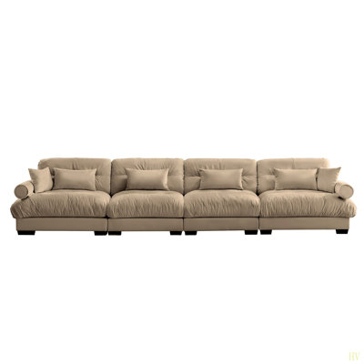 Comfort Oversized Modular Velvet Sectional Sofa Couch With Movable Ottoman,Corner Sectional With Bolstered Armrests, Deep Seat Cloud Couch, Convertible L Shaped Couch For Living Room