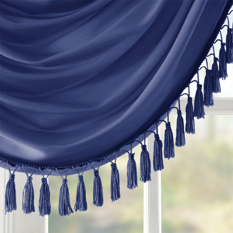 Navy Faux Silk Waterfall Valance with Tassel Trim