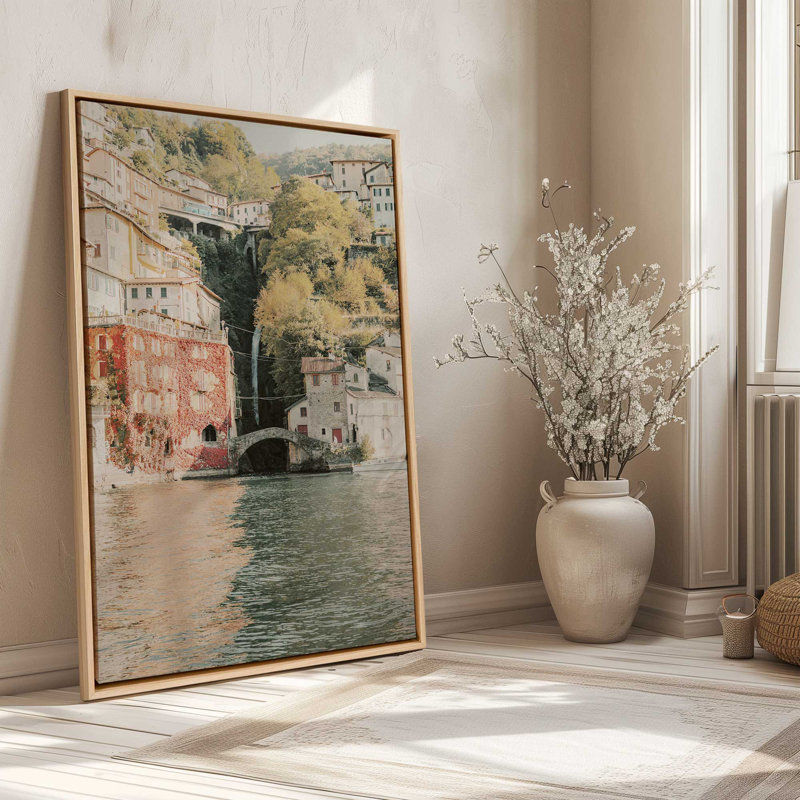 Village Reflections Rolled Canvas Print, 36.75" H x 24.75" W x 1.75" D, Opaque White Floater Framed