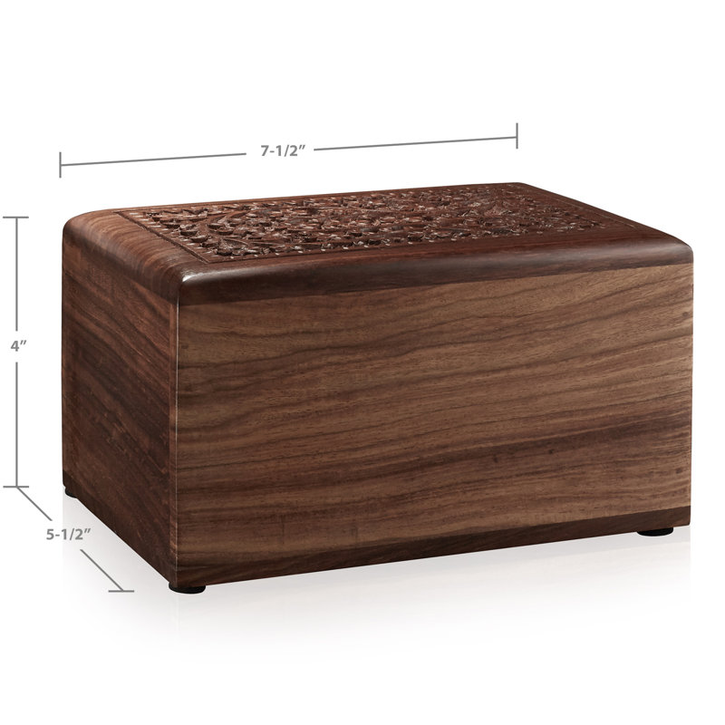 Medium Polished Rosewood Hand-Carved Floral Storage Box