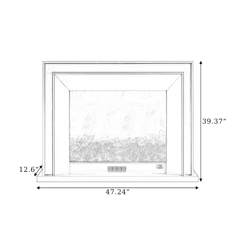 Foyer électrique blanc en bois massif, Blanc, H 39,37 po x l 47,24 po x P 12,6 po