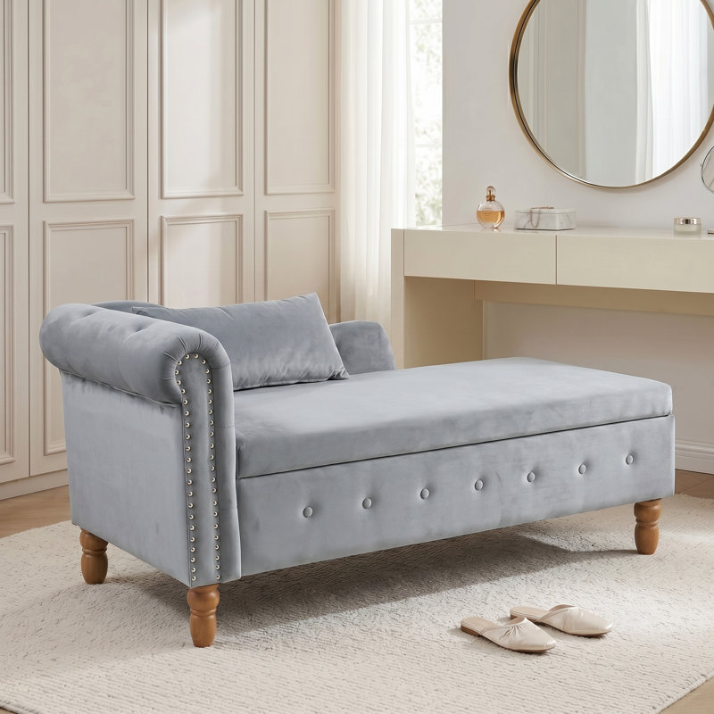 Modern And Comfy Style Chaise Lounge With A Pillow, For Indoor Use, Velours gris