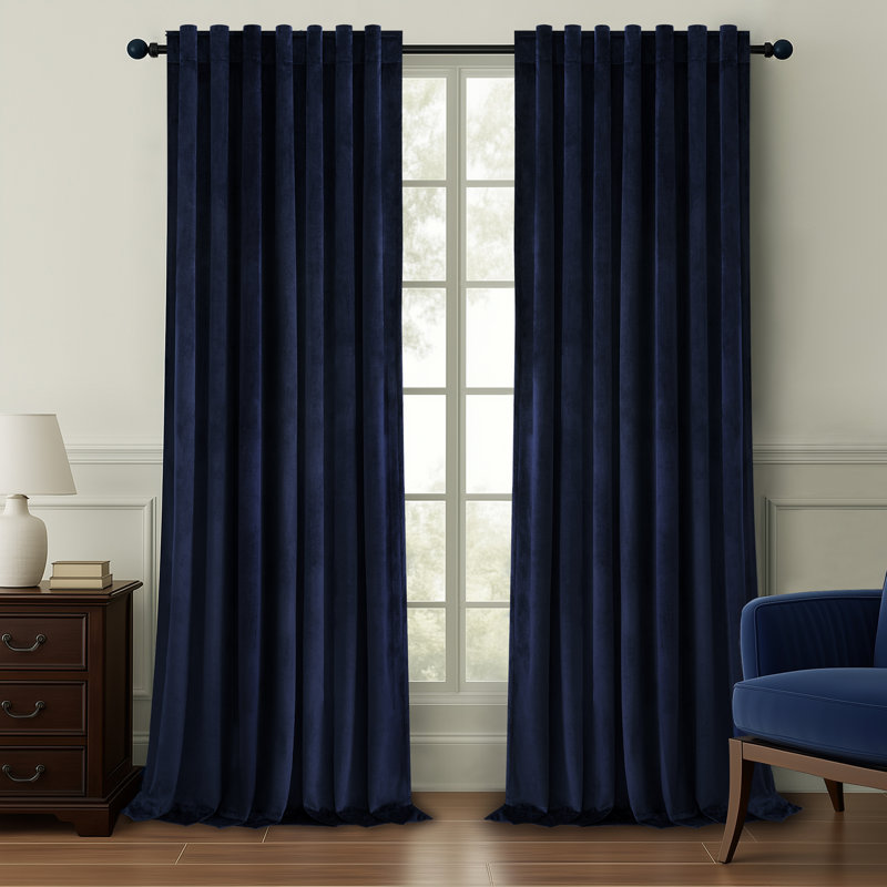 Alicea Velvet 100% Blackout Thermal Curtain Panel , 52" W x 108" L, Navy Blue