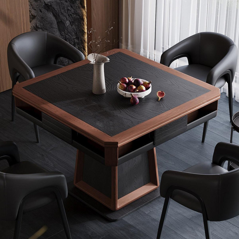 Mid-Century Dark Brown Solid Wood Fully Automatic Silent Roller Coaster Style Mahjong Game Table for Chinese Rules
