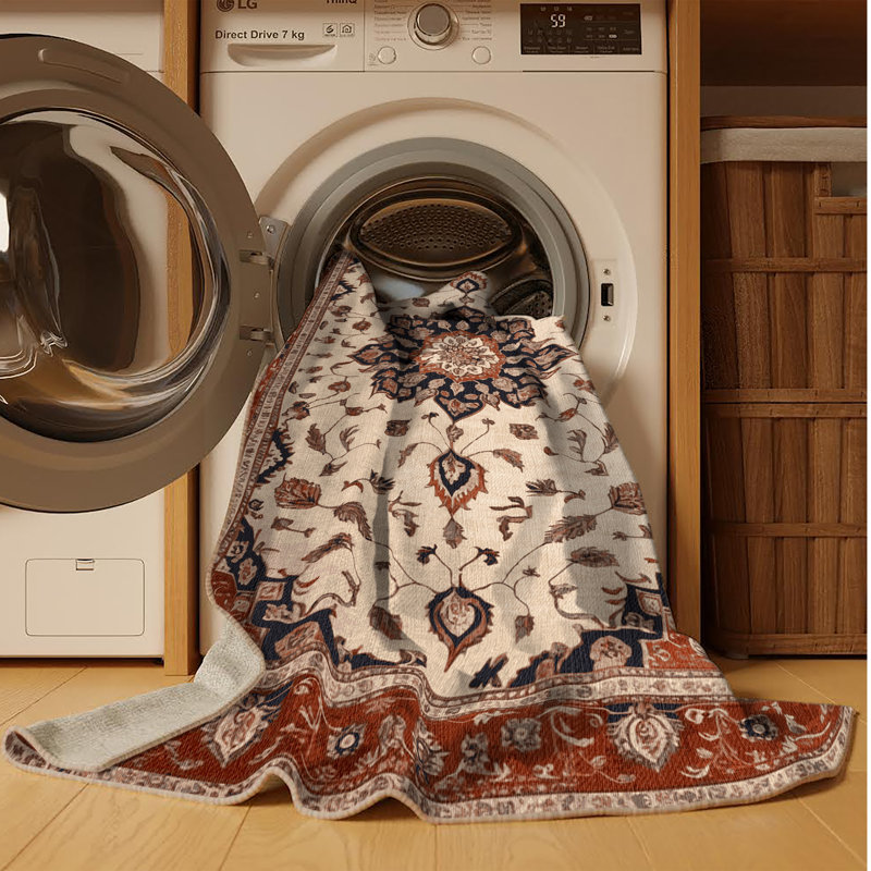 Tapis beige lavable à la machine, Carré 7 pi