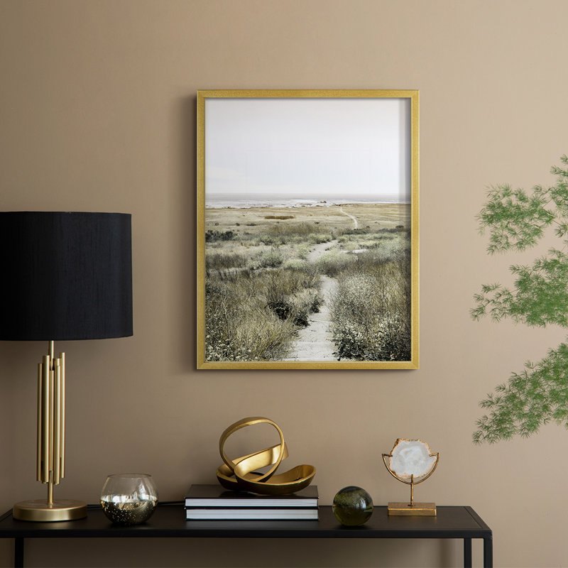 Footpath to Paradise Framed Print - Solid Wood, 15" H x 12" W, Gold
