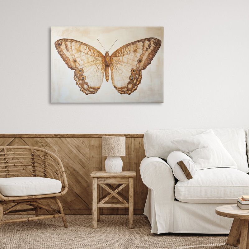 Illustration rétro de sépia papillon, toile par Petal Prints Design, H 20 po x l 30 po
