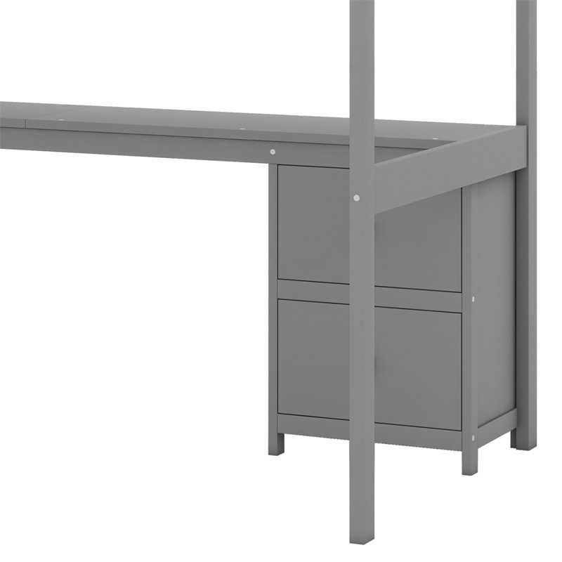 Loft Bed Frame With Built-In Desk And Double Storage Drawers, Gray
