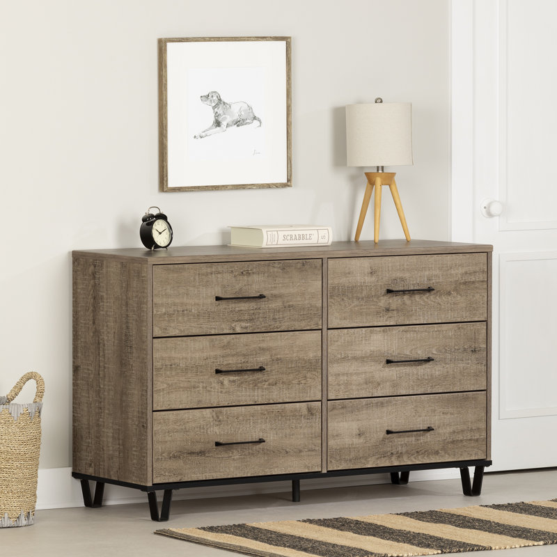 Arlen 6-Drawer Double Dresser, Weathered Oak/STURDY
