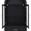 Armoire de rangement moderne et minimaliste à dessus arqué, avec portes en verre trempé et charnières à fermeture douce, pour une organisation polyvalente de la maison