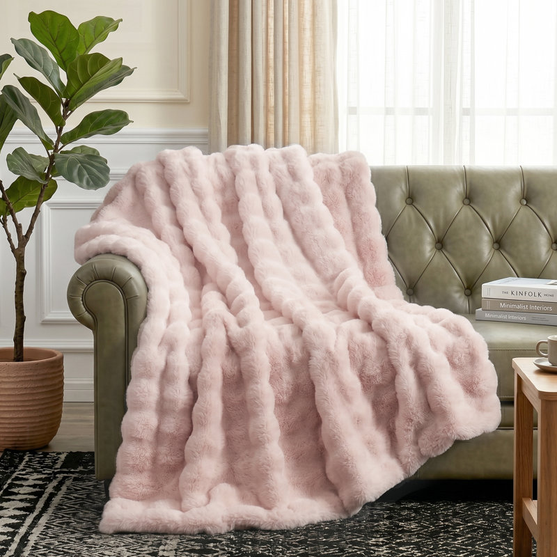 Jeté réversible Haalan Cozy, Chair rose, Grand lit