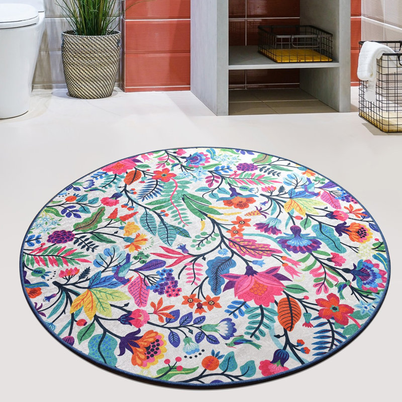 Tapis de bain antibactérien 100% polyester d'un diamètre de 55,1 pouces | Dessous antidérapant, hauteur des poils: 0,4 pouce, 700 grammes par mètre carré | Lavable à la machine, durable et élégant pour la sécurité et le confort de la salle de bain
