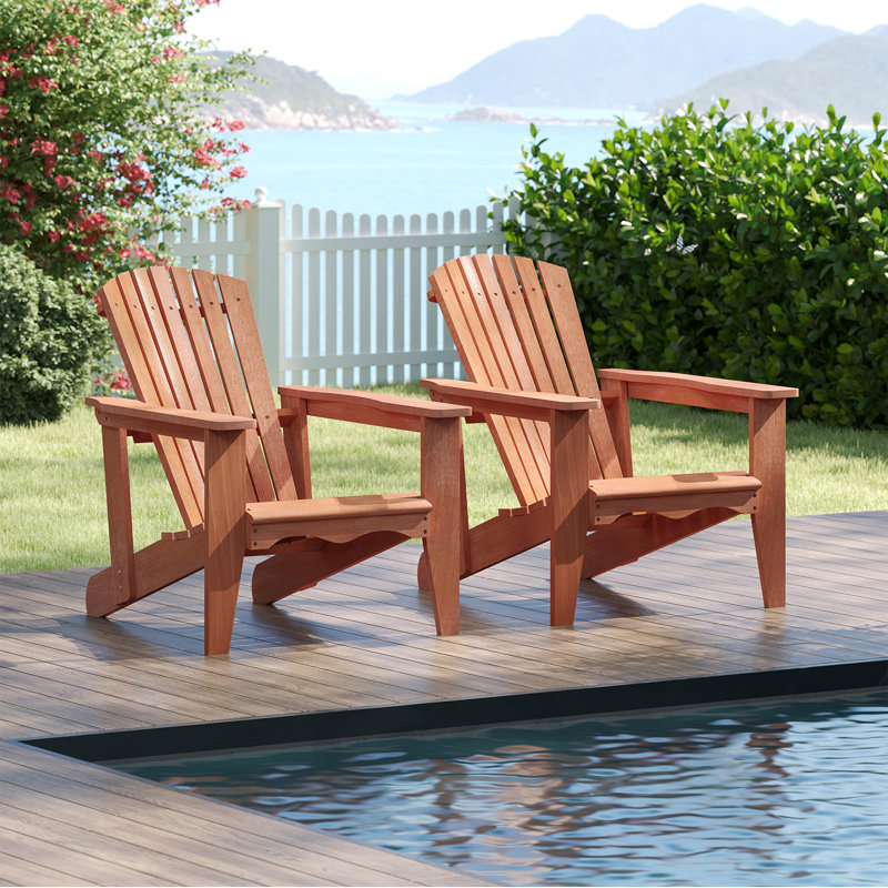 2 pièces Chaise de jardin en bois massif avec dossier haut, accoudoirs larges et siège profilé
