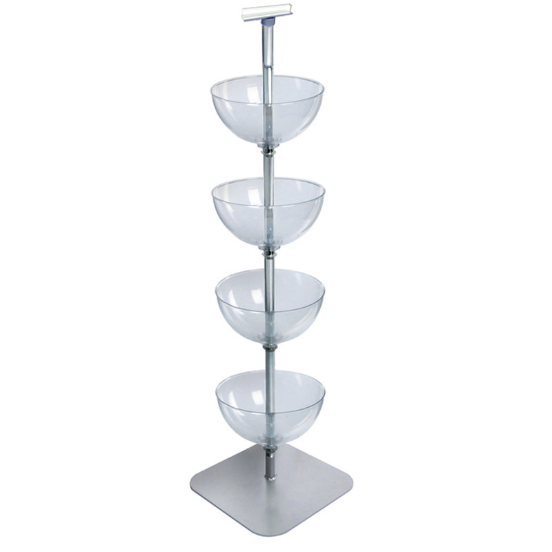 Clear Polycarbonate Four-Tiered Bowl Floor Display Stand