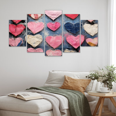 Rose et bleu cœur Pop Art III - art mural multipanel Pop Art pour le salon