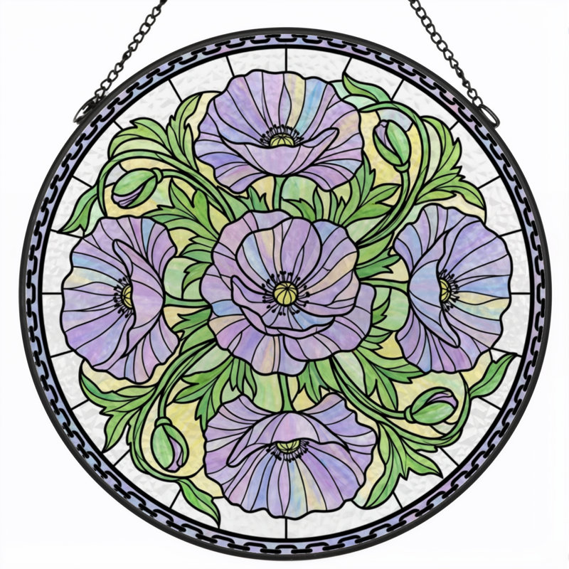 Vitrail de vitrail à motif floral H 7,8 po, H 7,8 po x l 7,8 po