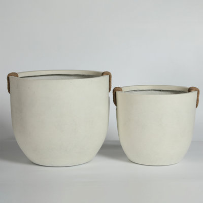 Round Concrete Planter, Of 2, Large Handmade Decorative Pots, Drainage, , Different Plant Types Planter Pots With For Indoor Outdoor Arrangement