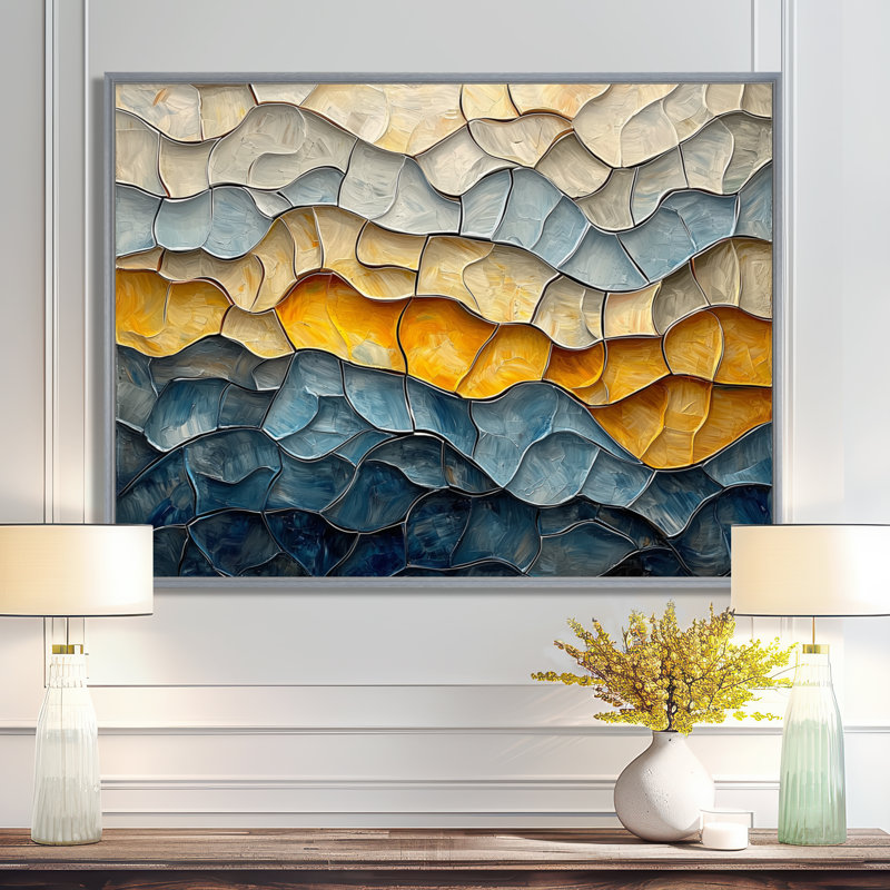«Waves», art mural mural, Argent argent, H 12 po x l 20 po, Impression encadrée flottante