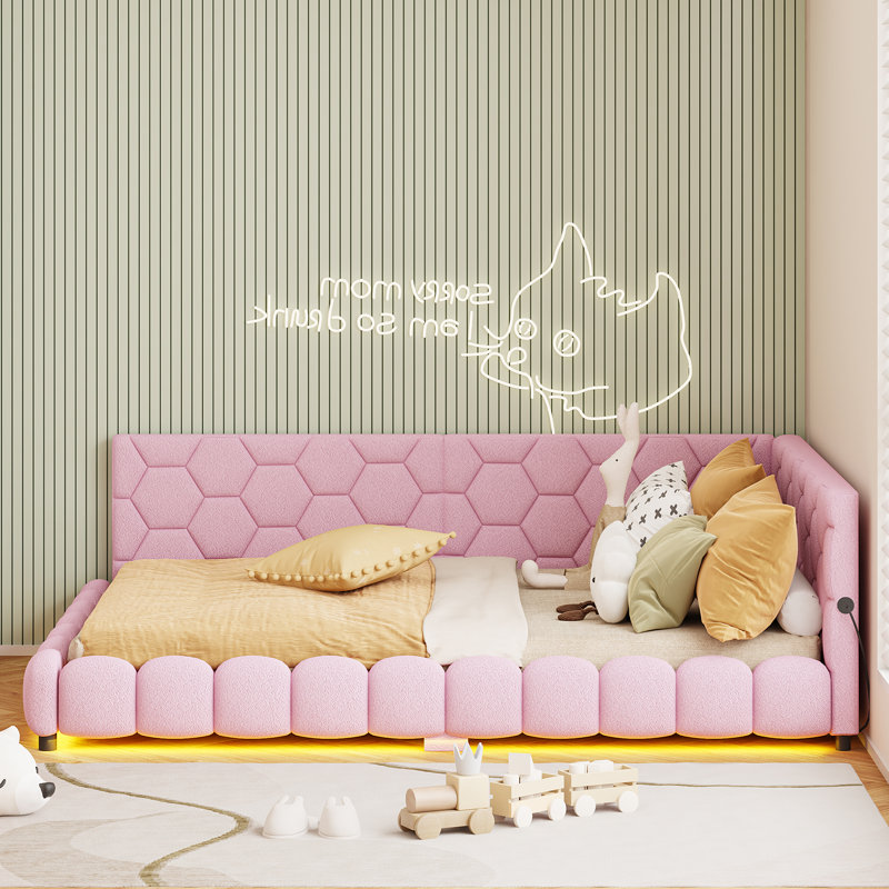 Daybed With LED Lights And Charging Station, Pink