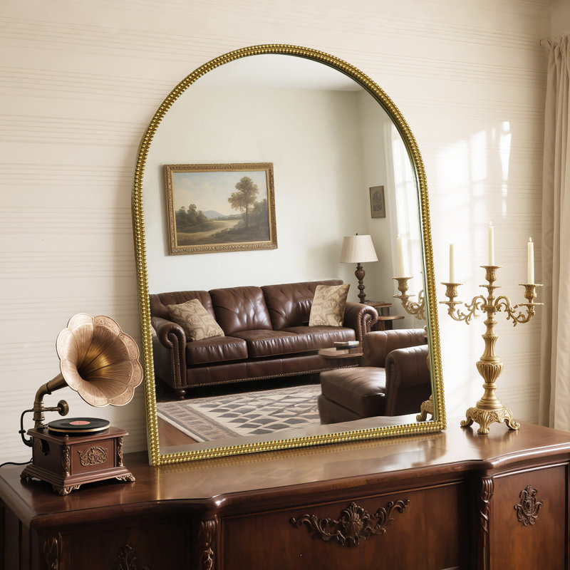 Miroir antique avec cadre en métal - Miroir mural arqué, 36 po x 28 po, Doré
