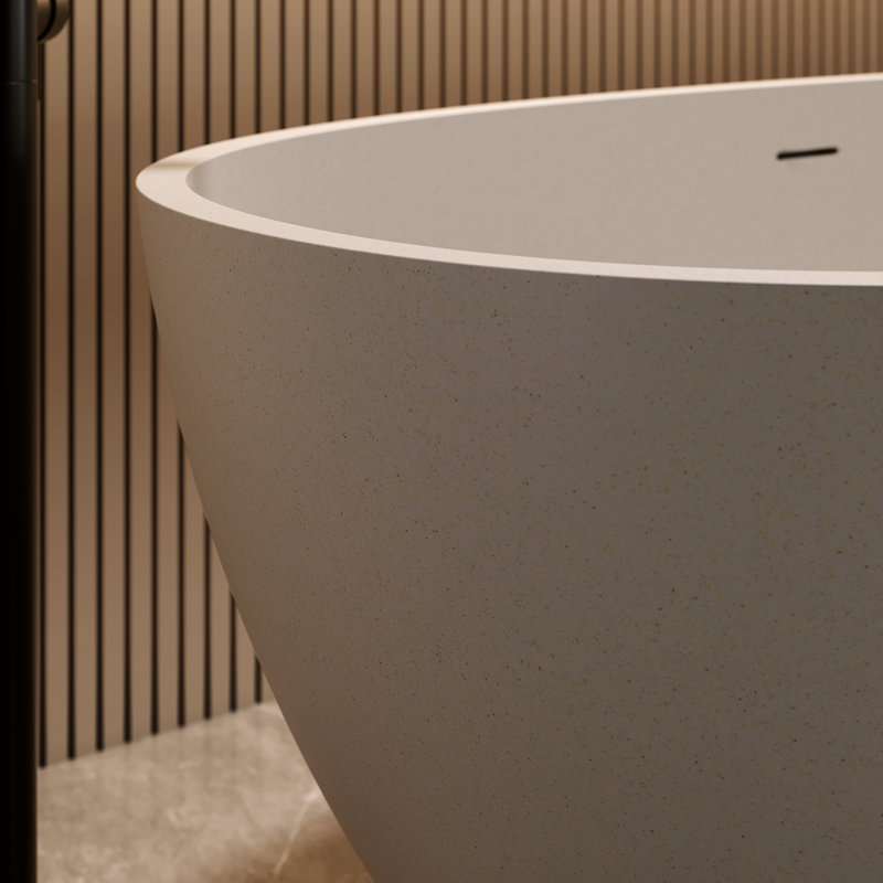 67'' Freestanding Solid Surface Bathtub, Beige, 29.93 In Width, 21.51 Height, 321.01 Lb, Stone Resin Material, Overflow And Pop - Up Drain, Ergonomic Curve, Relaxing Bath Soaking Soaker, Easy