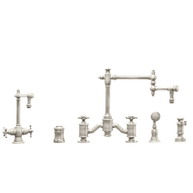 Towson Bridge Faucet - 18" Articulated Spout - Cross Handles, Satin Nickel