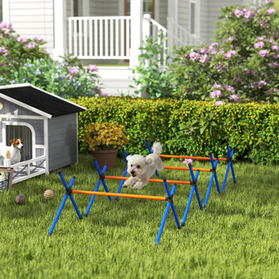 4 pièces de matériel d'entraînement pour chien, jeu de terrain pour chien avec hauteur réglable et sac de transport, haies intérieures et extérieures pour l'entraînement, orange