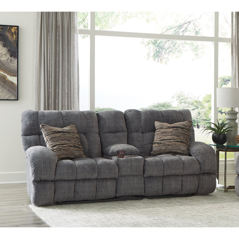 Annaliisa 86'' Upholstered Reclining Loveseat, Gray Polyester, Manual