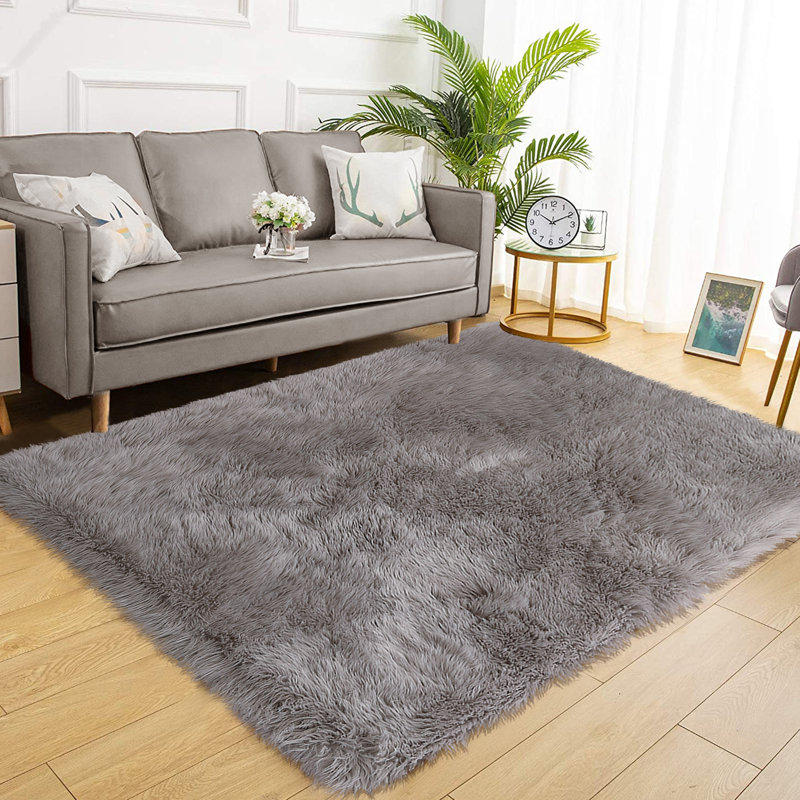 Tapis à poils longs moelleux et moelleux de style moderne et luxueux de couleur unie pour salon