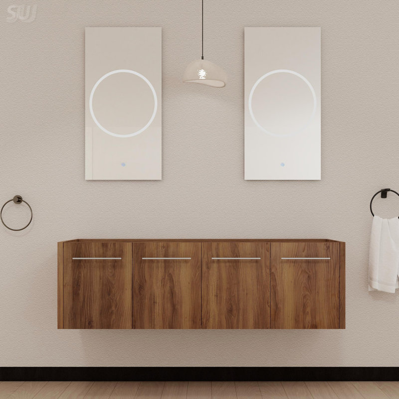 Meuble-lavabo mural de 60 po avec portes à fermeture en douceur et beaucoup de rangement, idéal pour les salles de bain modernes