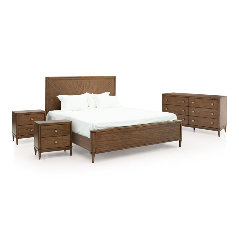 Ensemble de chambre à coucher en bois massif 4 pièces Arrandale, Ensemble de quatre pièces : lit, commode, deux ta, Grand lit