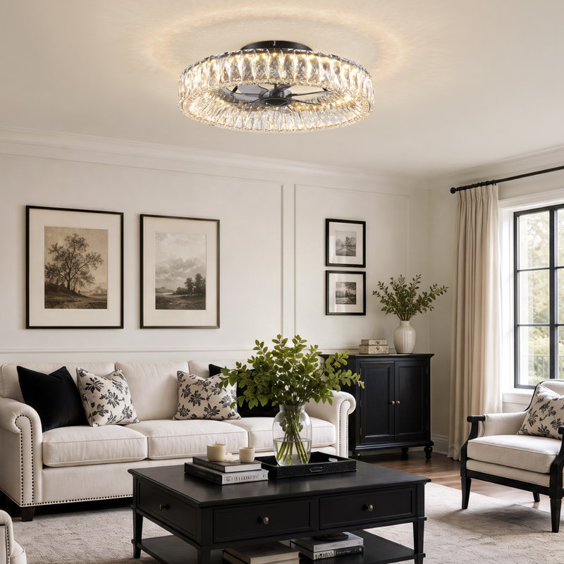 Ventilateur de plafond 20 "à intensité variable en cristal avec lumières DEL Hudman