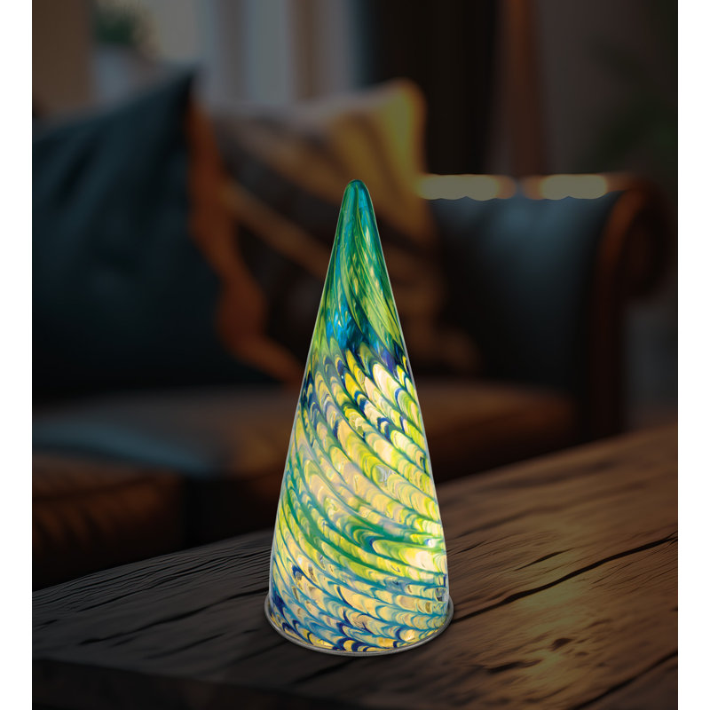 Murano Handcrafted Art Glass and Metal Indoor Angel Decorative Statuette with LED Lights, Light Blue