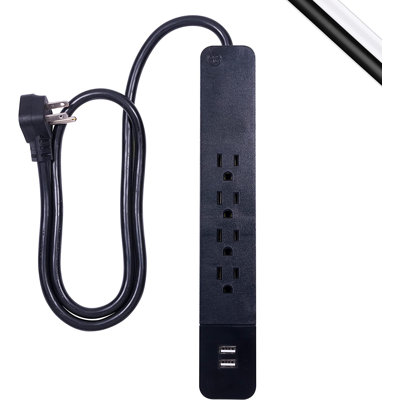 GE 3-ft 4-Outlet 2-USB-A Surge Protector, 560J, Black, 37053