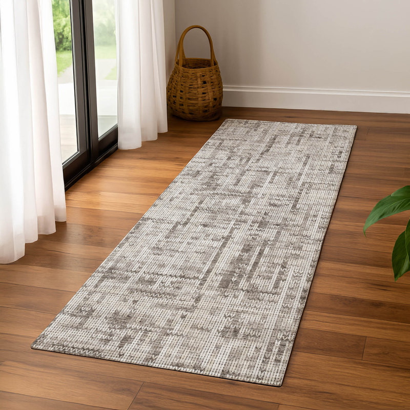 Premium Machine Washable Mayfield AMF2130 Striped Rug, 2'3" x 7'6" Runner, Taupe